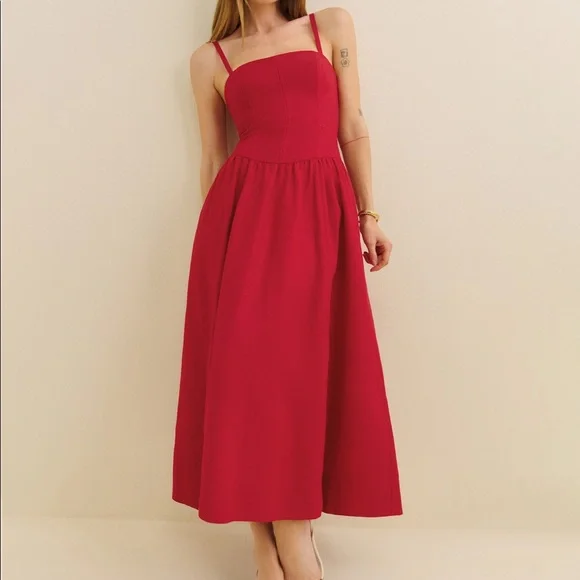 “💖Sale” Reformation Katarin Linen Dress - Lipstick - Picture 1 of 6